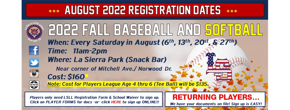 LSLL 2022 Fall Ball Sign Ups!